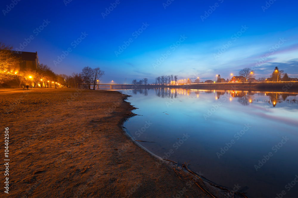 Dusk at the Nogat river in Malbork, Poland