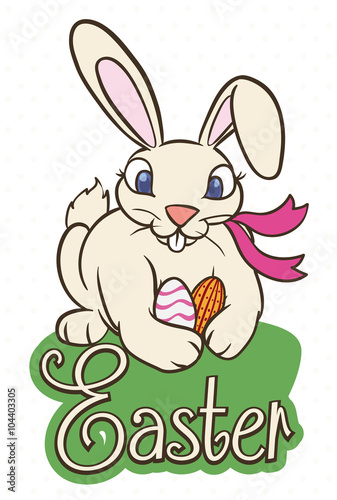 Cute Easter Bunny with Candy Eggs  Vector Illustration