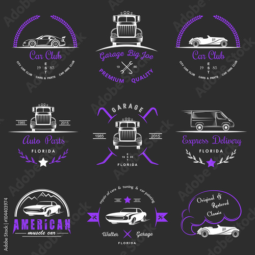 Set of vintage badges car club and garage