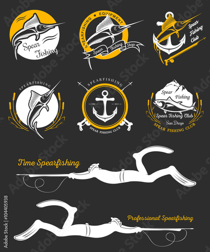 Big Set of Logos, Badges and Icons Spearfishing