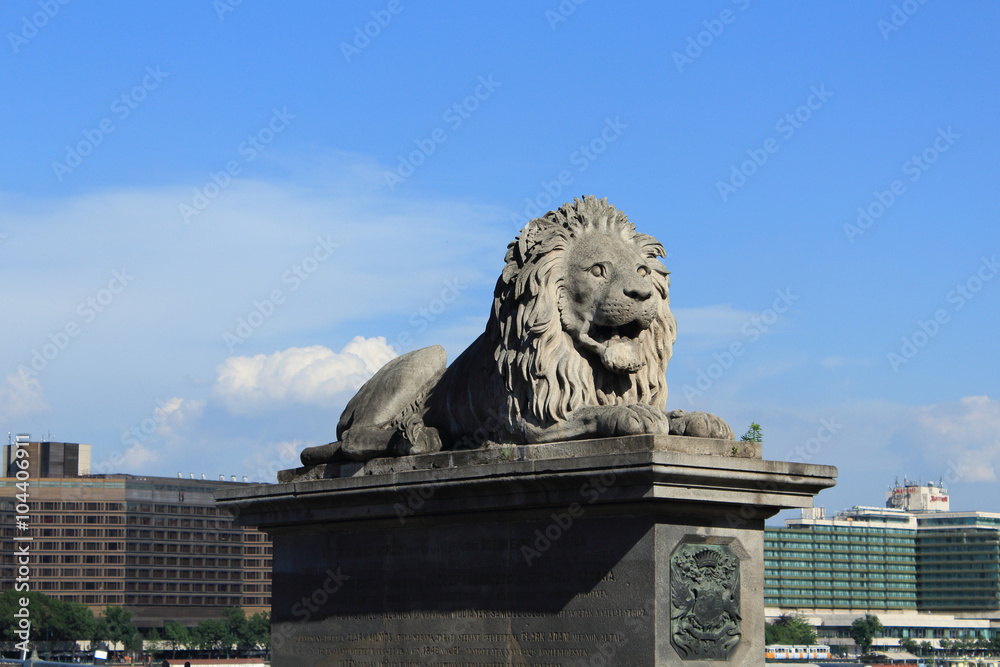 Statua del leone sul ponte delle Catene a Budapest