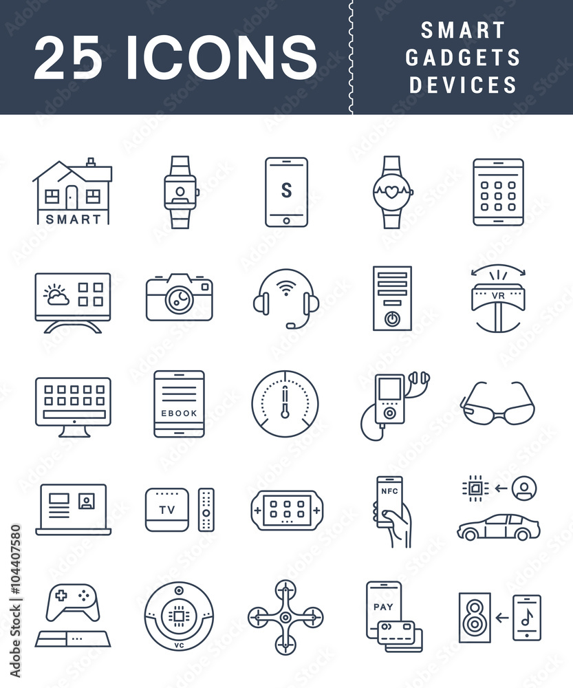 Set Vector Flat Line Icons Smart Device Set Vector Flat Line Icons Smart Device