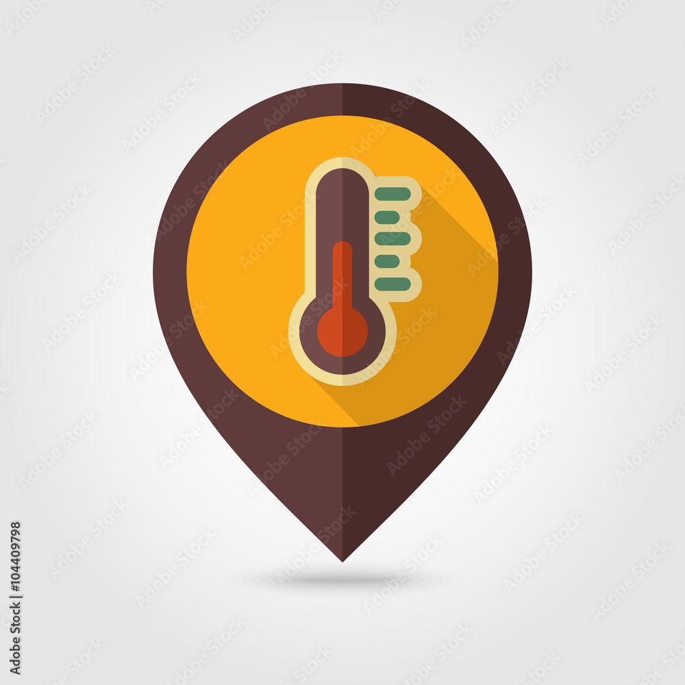 Thermometer retro flat pin map icon. Weather Thermometer retro flat pin map icon. Weather
