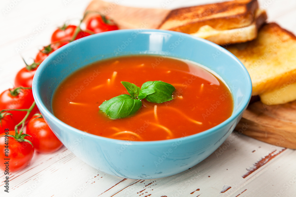 Tomato soup and basil Tomato soup and basil