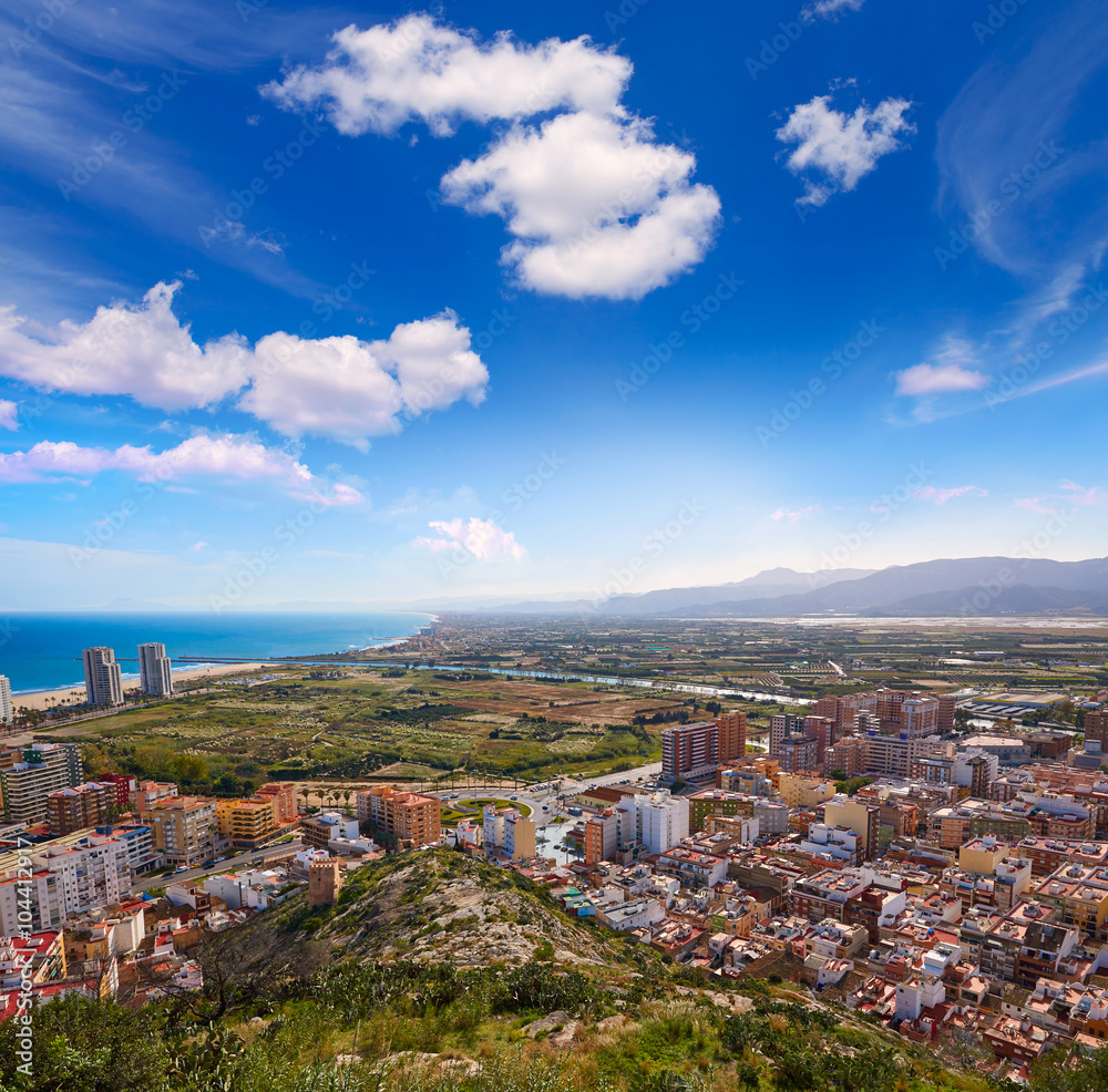 Fototapeta premium Cullera beach aerial with skyline of village Valencia