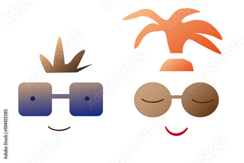 Cartoon heads of a boy and girl wearing sunglasses