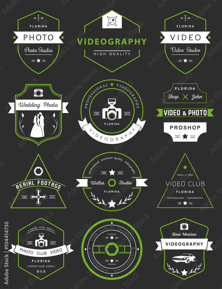 Vector set of badges Photography and Videography