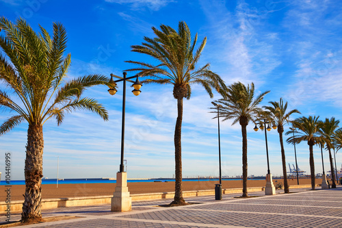 Fototapeta Naklejka Na Ścianę i Meble -  Valencia La Malvarrosa beach palm trees Spain