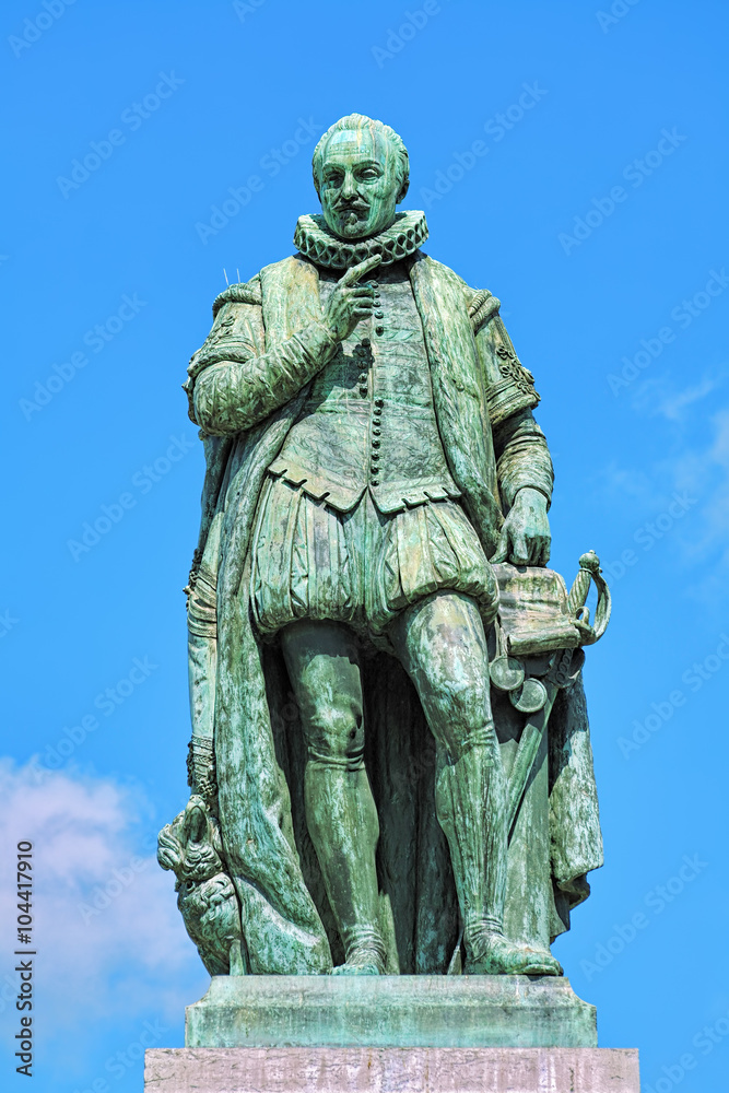 Statue of William the Silent on Het Plein square of The Hague, Netherlands. The statue by the Flemish sculptor Louis Royer was unveiled on June 5, 1848.