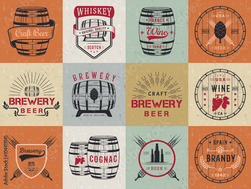 Set of Vector Cask Alcohol Emblems