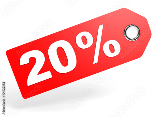20 percent red discount tag on white background.
