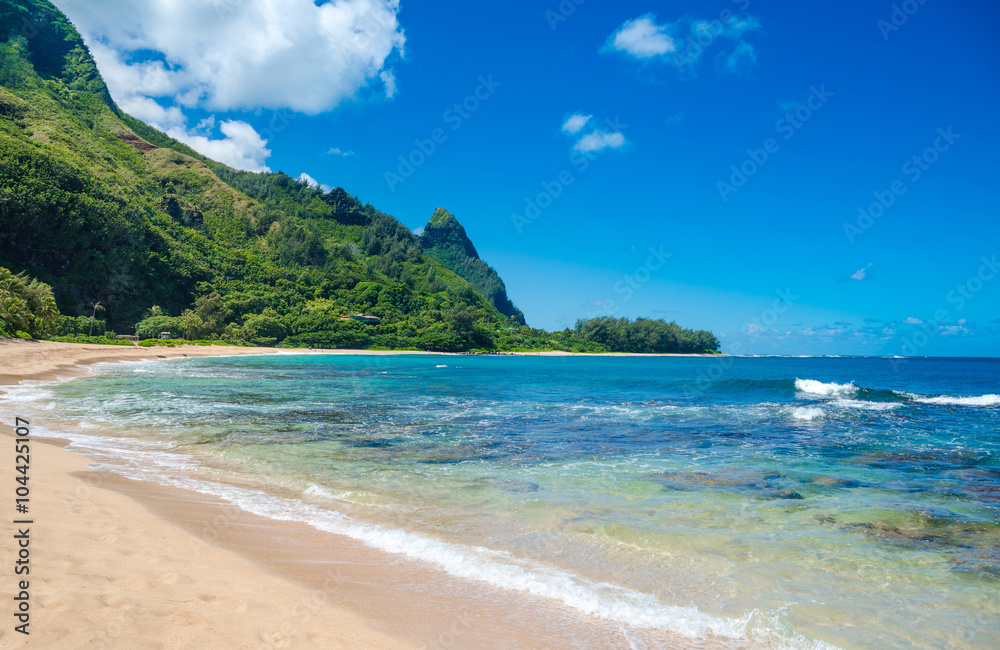 Tropical exotic beach in Haena, Kauai Island, Hawaii