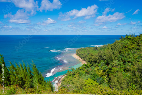 Panoramic view of the famous Kee Beach in Kauai, Hawaii, United photo