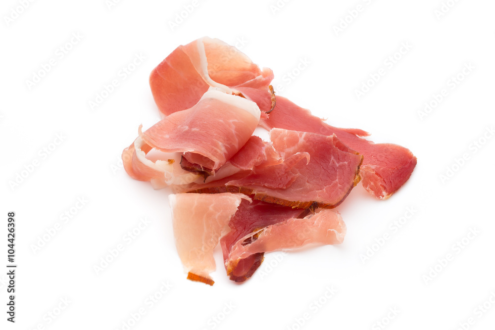 Slices of ham on white background. Slices of ham on white background.