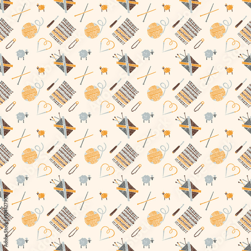 Seamless pattern on a knitting theme, accessories