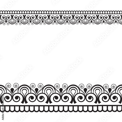 Mehndi Henna line lace seamless element with flowers pattern card for tattoo on white background