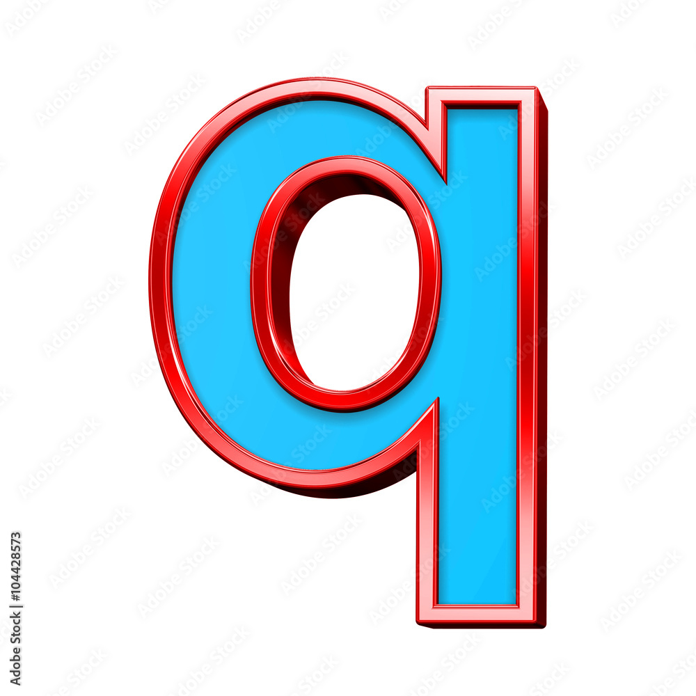 One lower case letter from blue glass with red frame alphabet set, isolated on white. Computer generated 3D photo rendering. One lower case letter from blue glass with red frame alphabet set, isolated on white. Computer generated 3D photo rendering.