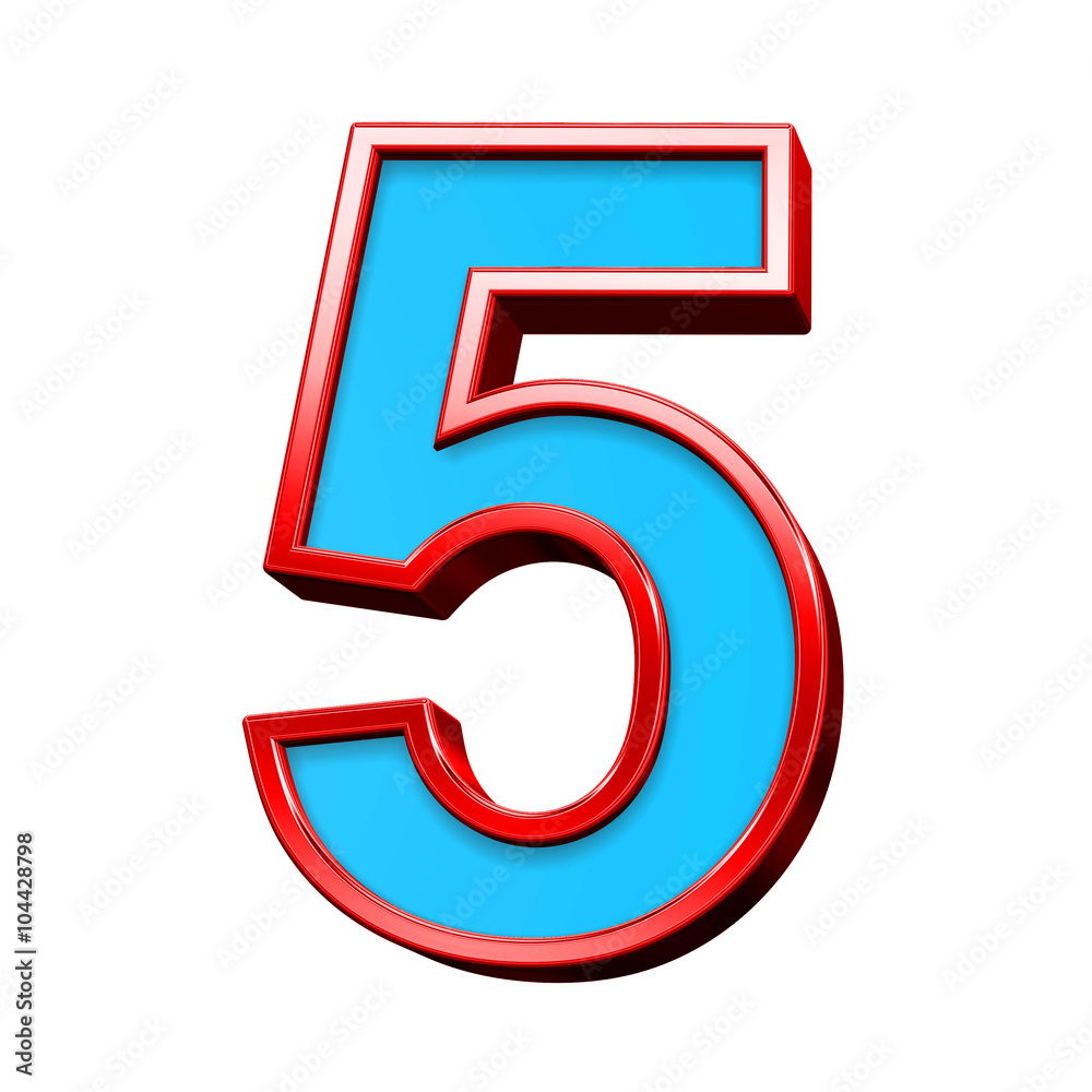 One digit from blue glass with red frame alphabet set, isolated on white. Computer generated 3D photo rendering. One digit from blue glass with red frame alphabet set, isolated on white. Computer generated 3D photo rendering.
