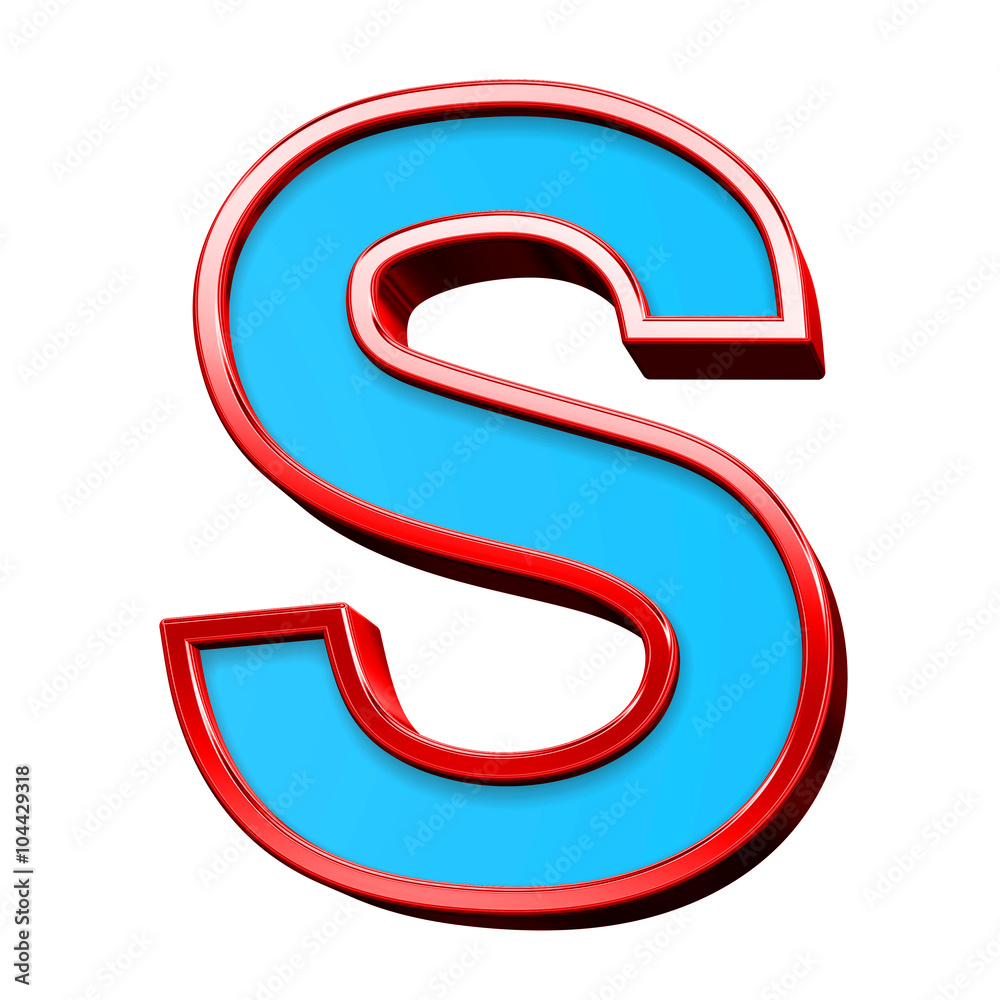 One letter from blue glass with red frame alphabet set, isolated on white. Computer generated 3D photo rendering. One letter from blue glass with red frame alphabet set, isolated on white. Computer generated 3D photo rendering.