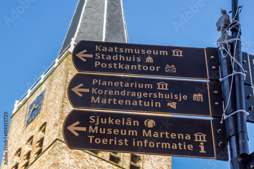 Tourist sign in front of the Martini church in Franeker photo