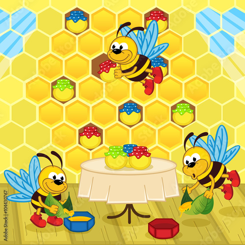 bees make honey in the hive - vector illustration, eps