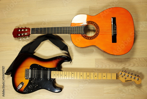 Canvas-taulu classical guitar and electric guitar