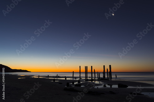 Port Willunga Beach, South Australia at Sunset with Moon on Show