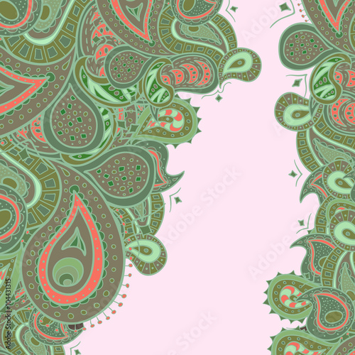 Vector paisley border. Abstract doodle border background hand drawn for web design, invitations, wallpapers.