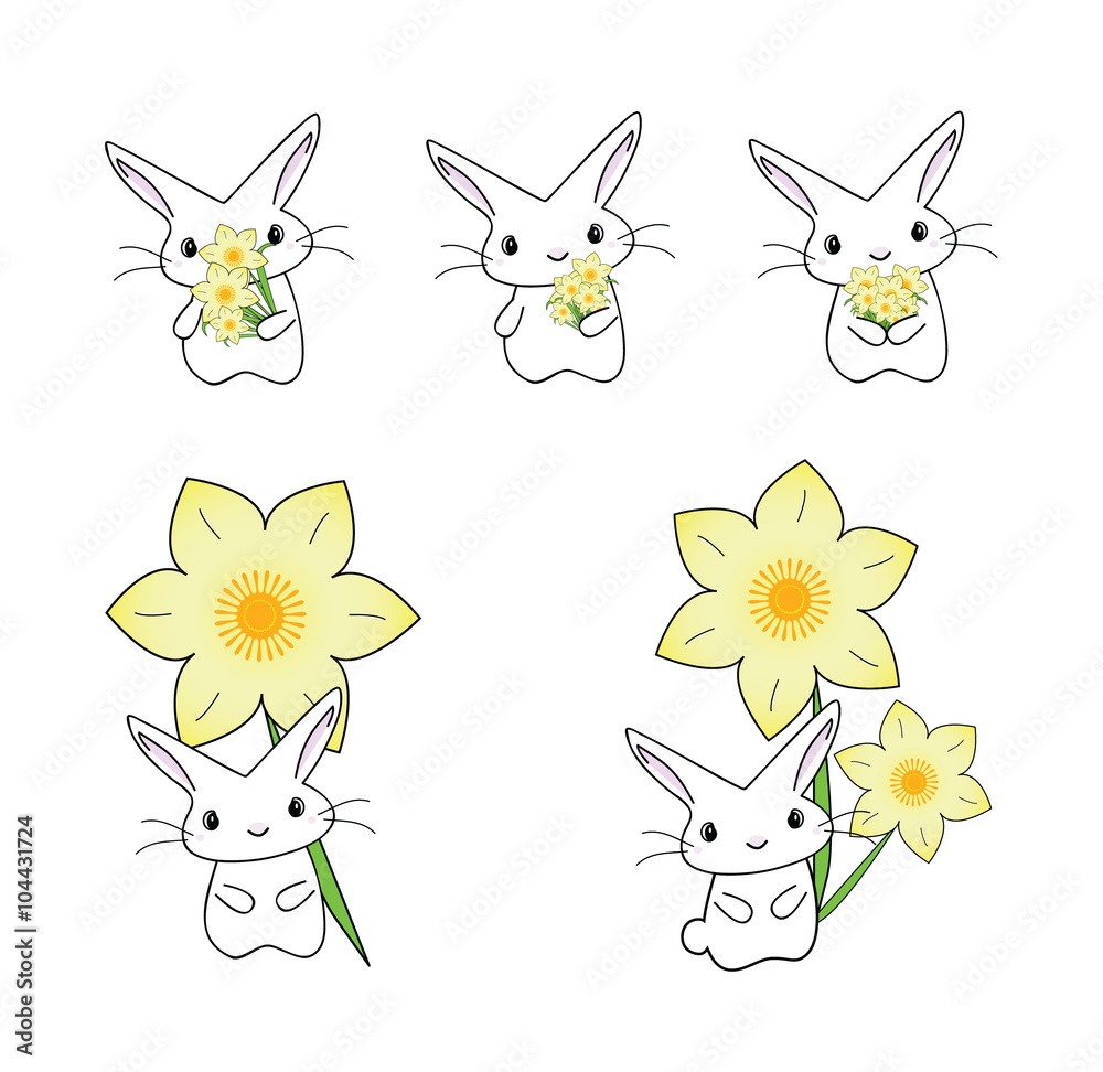 Naklejka premium Bunny Collection with Daffodils