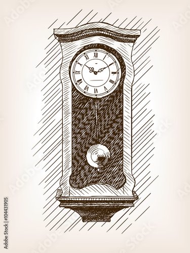 Old clock with pendulum hand drawn sketch vector