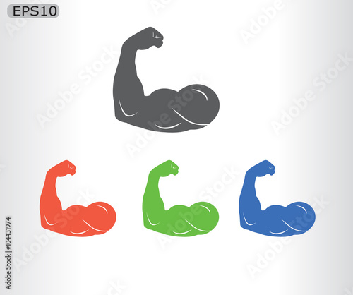 Biceps strong arm colored set icons on white background vector illustration