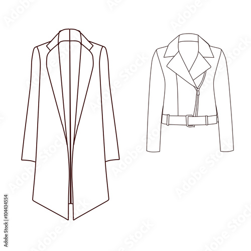 Set of technical and Industrial Flat fashion template - Coat - Leather Jacket - Biker 