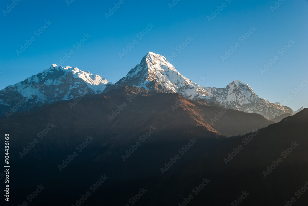 Amazing panoramic view of the Himal mountains at sunset