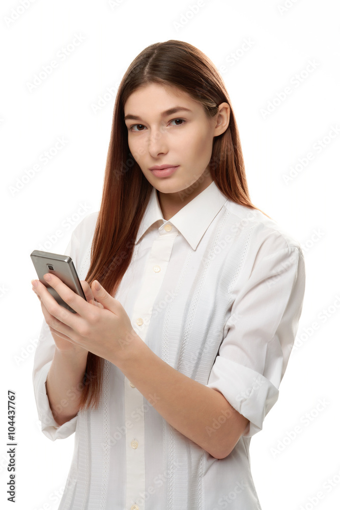 young woman holding smartphone young woman holding smartphone