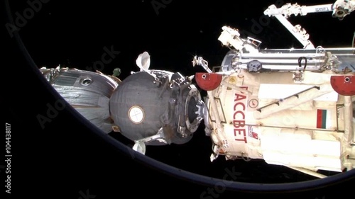 The Russian Soyuz spacecraft docks with the International Space Station. photo