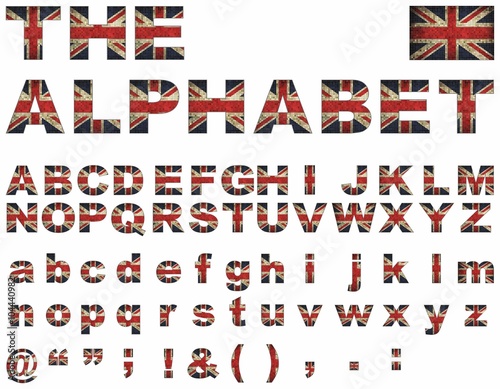 British flag font - Illustration,  
Union Jack Upper Case Font,  
Flag Of English Alphabet,
Font with the Great Britan flag, 
Vector Great Britain alphabet letters set