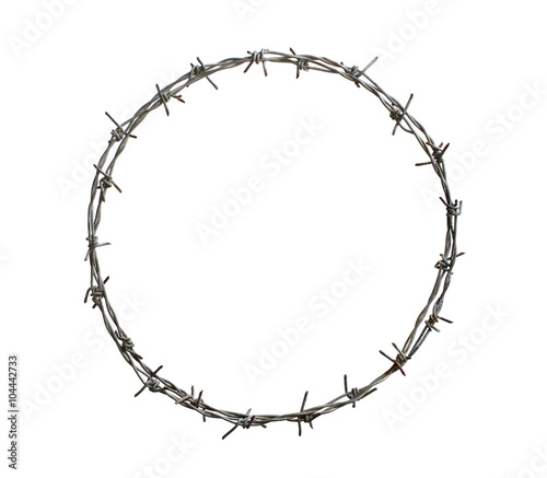 Barbed wire circle isolated on white background photo