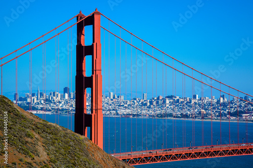 Golden Gate Bridge North Tower, City of San Francisco in Background - California