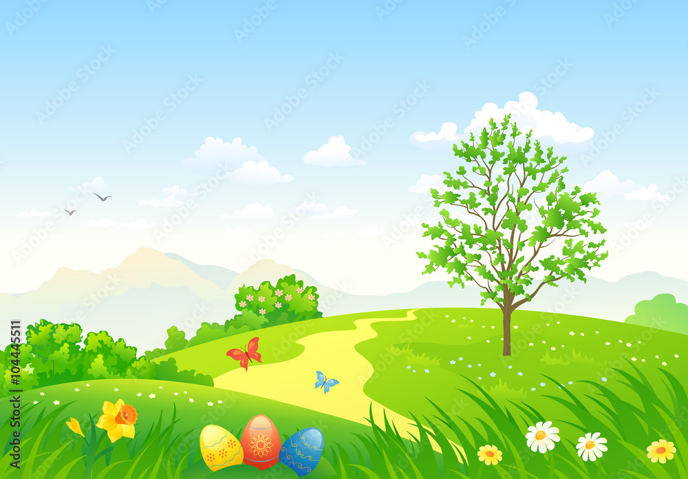 Fototapeta premium Green Easter landscape