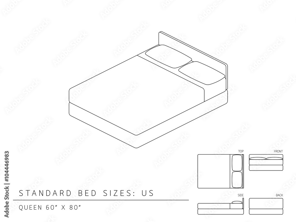 Queen Size 60 X 80 Inches Perspective, U S Queen Size Bed Dimensions Cm