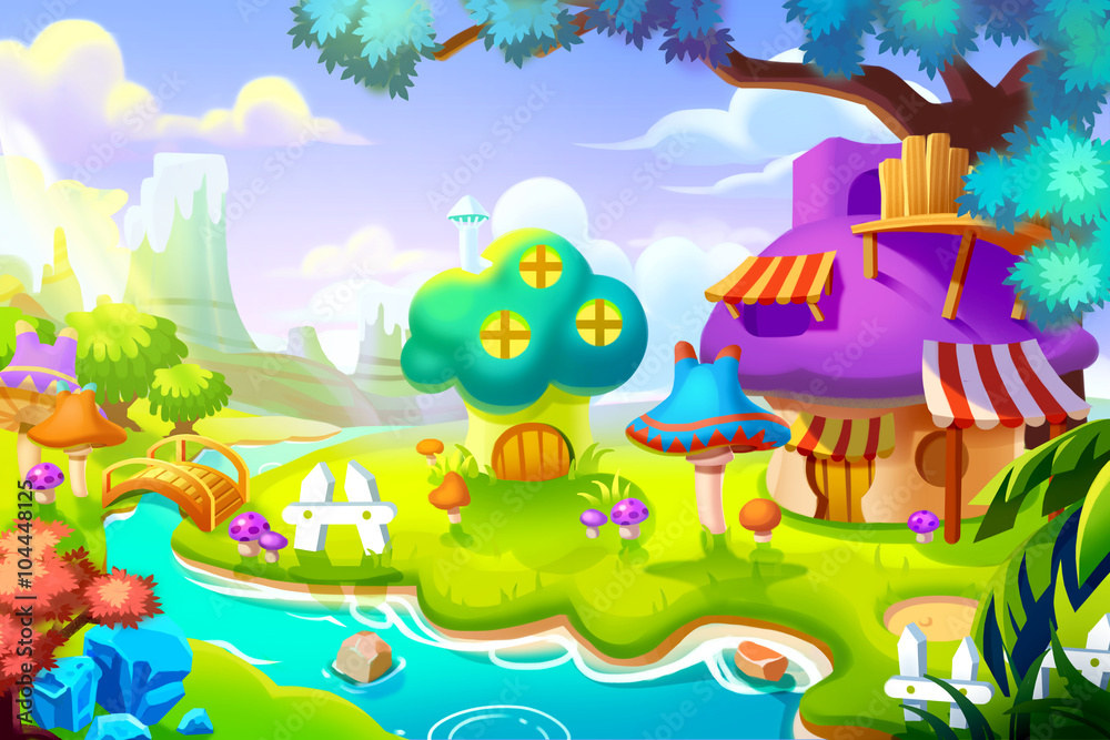 Creative Illustration and Innovative Art: Forest House in the Colorful