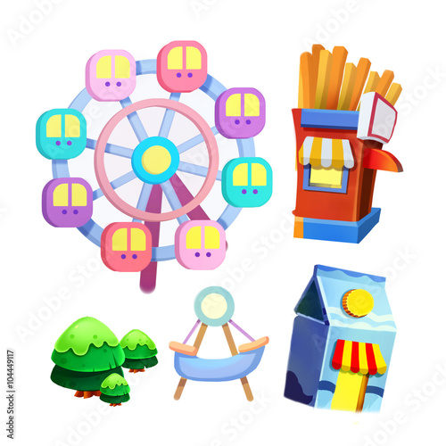 Creative Illustration and Innovative Art: Nature and Playground Cartoon Items Set isolated 2. Realistic Fantastic Cartoon Style Artwork Scene, Wallpaper, Story Background, Card Design 