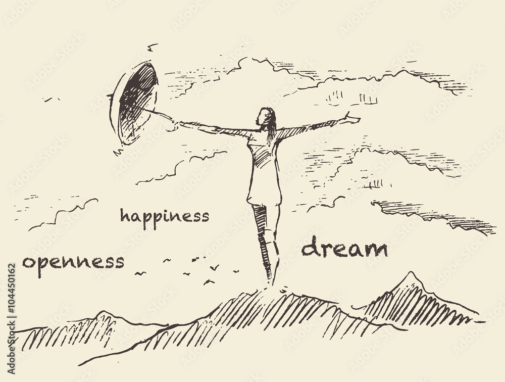 Fotografie Drawn openness happiness concept vector sketch