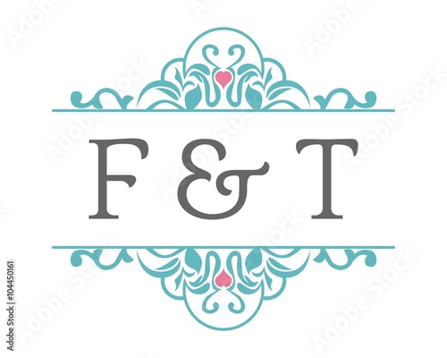F & T Initial Wedding Ornament Logo