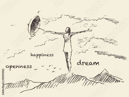 Drawn openness happiness concept vector sketch