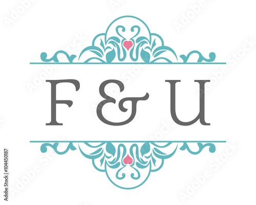 F & U Initial Wedding Ornament Logo