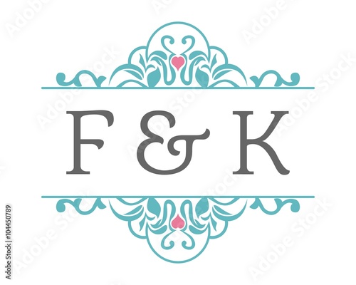 F & K Initial Wedding Ornament Logo