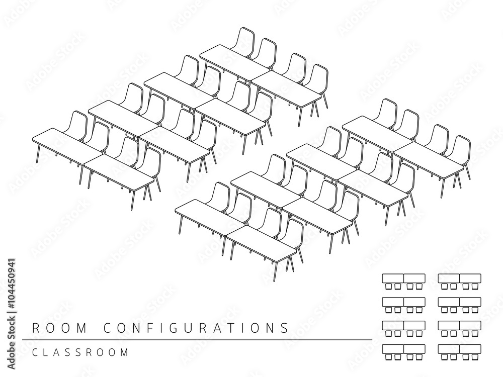 Meeting room setup layout configuration Classroom isometric style
