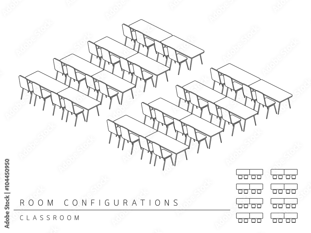 Meeting room setup layout configuration Classroom isometric style