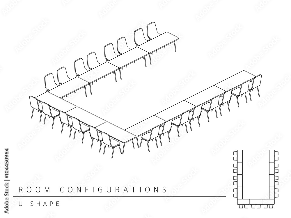 Meeting room setup layout configuration U Shape isometric style